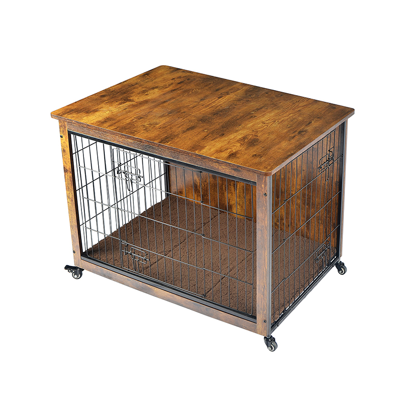 Klatka dla psa drewnianego w stylu drewnianych mebli z poduszką i kółkami Klatka dla psa drewnianego w stylu drewnianych mebli z poduszką i kółkami