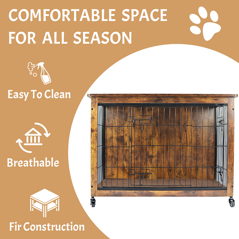 Klatka dla psa drewnianego w stylu drewnianych mebli z poduszką i kółkami Klatka dla psa drewnianego w stylu drewnianych mebli z poduszką i kółkami