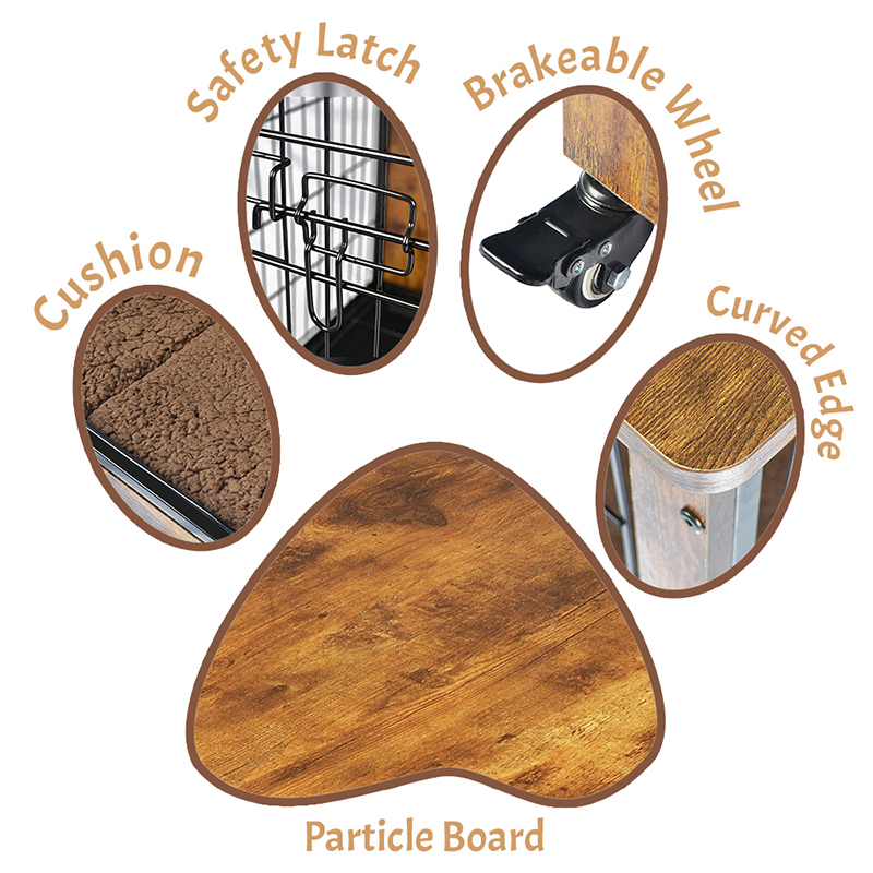 Klatka dla psa drewnianego w stylu drewnianych mebli z poduszką i kółkami Klatka dla psa drewnianego w stylu drewnianych mebli z poduszką i kółkami