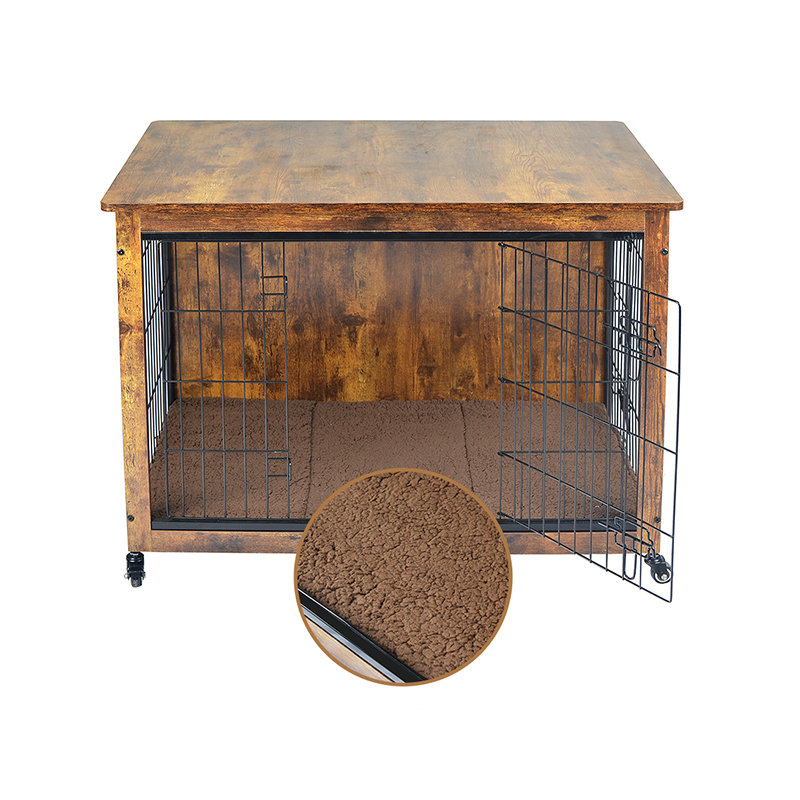 Klatka dla psa drewnianego w stylu drewnianych mebli z poduszką i kółkami Klatka dla psa drewnianego w stylu drewnianych mebli z poduszką i kółkami