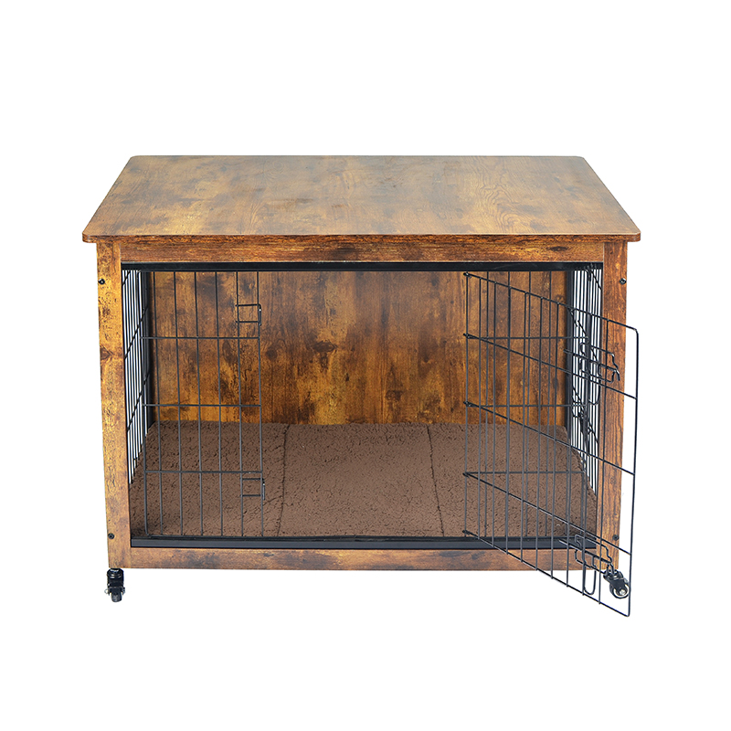 Klatka dla psa drewnianego w stylu drewnianych mebli z poduszką i kółkami Klatka dla psa drewnianego w stylu drewnianych mebli z poduszką i kółkami