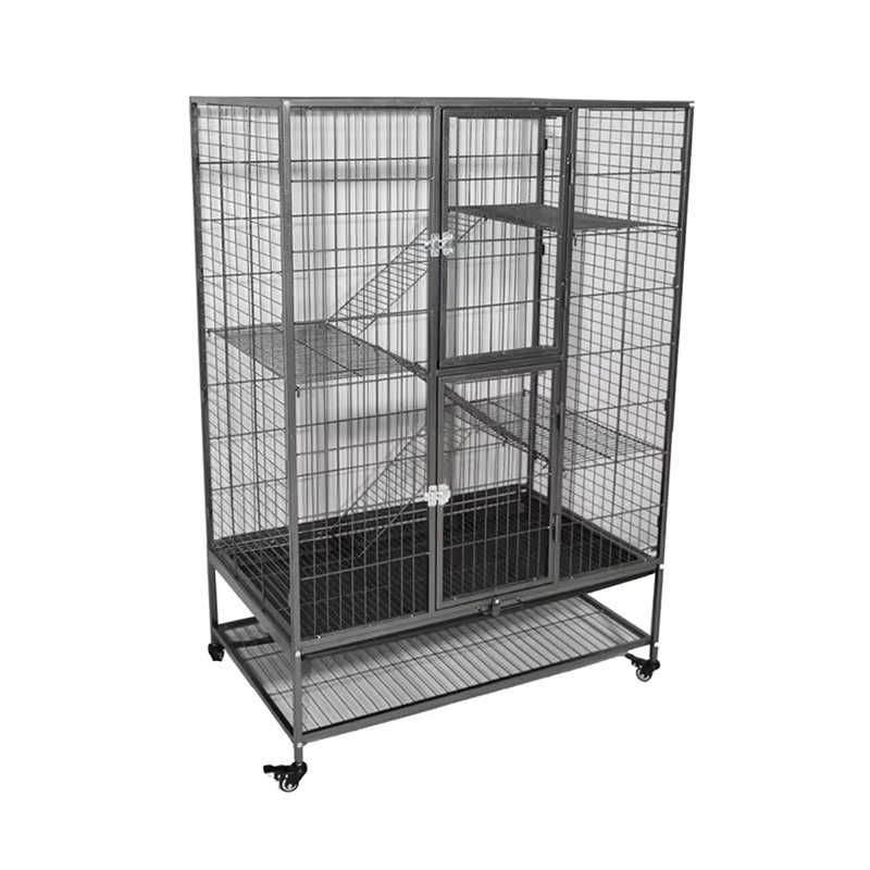 Duże wytrzymałe metalowe 2/3/4-poziomowe klatkę kota w kasie z kółkami Duże wytrzymałe metalowe 2/3/4-poziomowe klatkę kota w kasie z kółkami