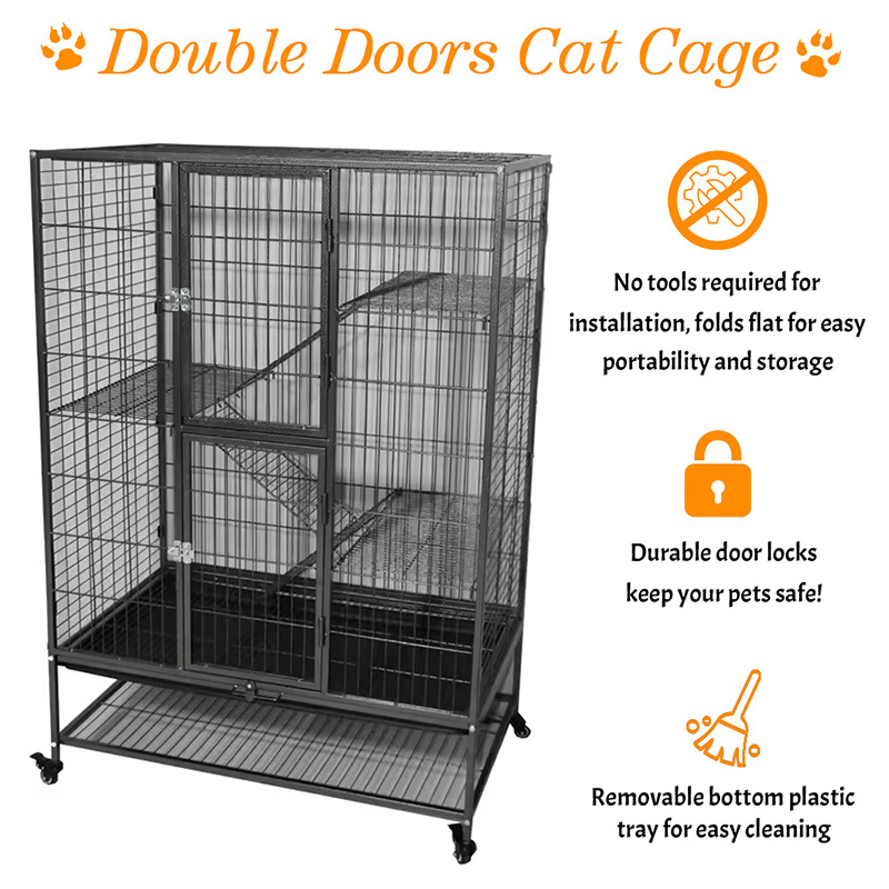 Duże wytrzymałe metalowe 2/3/4-poziomowe klatkę kota w kasie z kółkami Duże wytrzymałe metalowe 2/3/4-poziomowe klatkę kota w kasie z kółkami