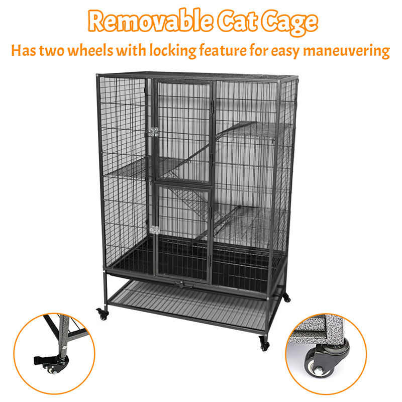 Duże wytrzymałe metalowe 2/3/4-poziomowe klatkę kota w kasie z kółkami Duże wytrzymałe metalowe 2/3/4-poziomowe klatkę kota w kasie z kółkami