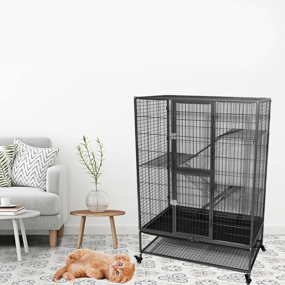 Duże wytrzymałe metalowe 2/3/4-poziomowe klatkę kota w kasie z kółkami Duże wytrzymałe metalowe 2/3/4-poziomowe klatkę kota w kasie z kółkami
